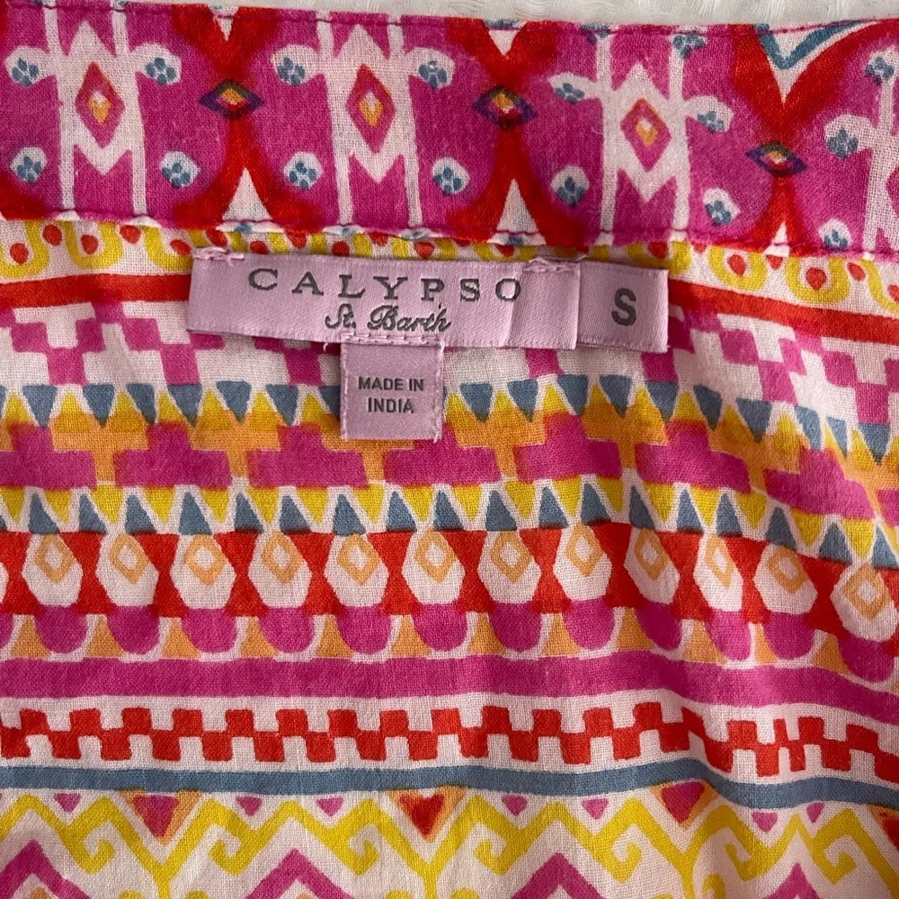 Calypso St. Barth Pink Orange Cotton Kaftan Beach Cover Up Tunic Small Resort - Picture 4 of 5